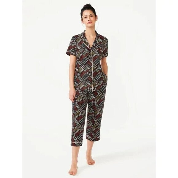 Joyspun Notch Collar Top and Capris Sleep 2 Piece Set Small - Picture 1 of 9